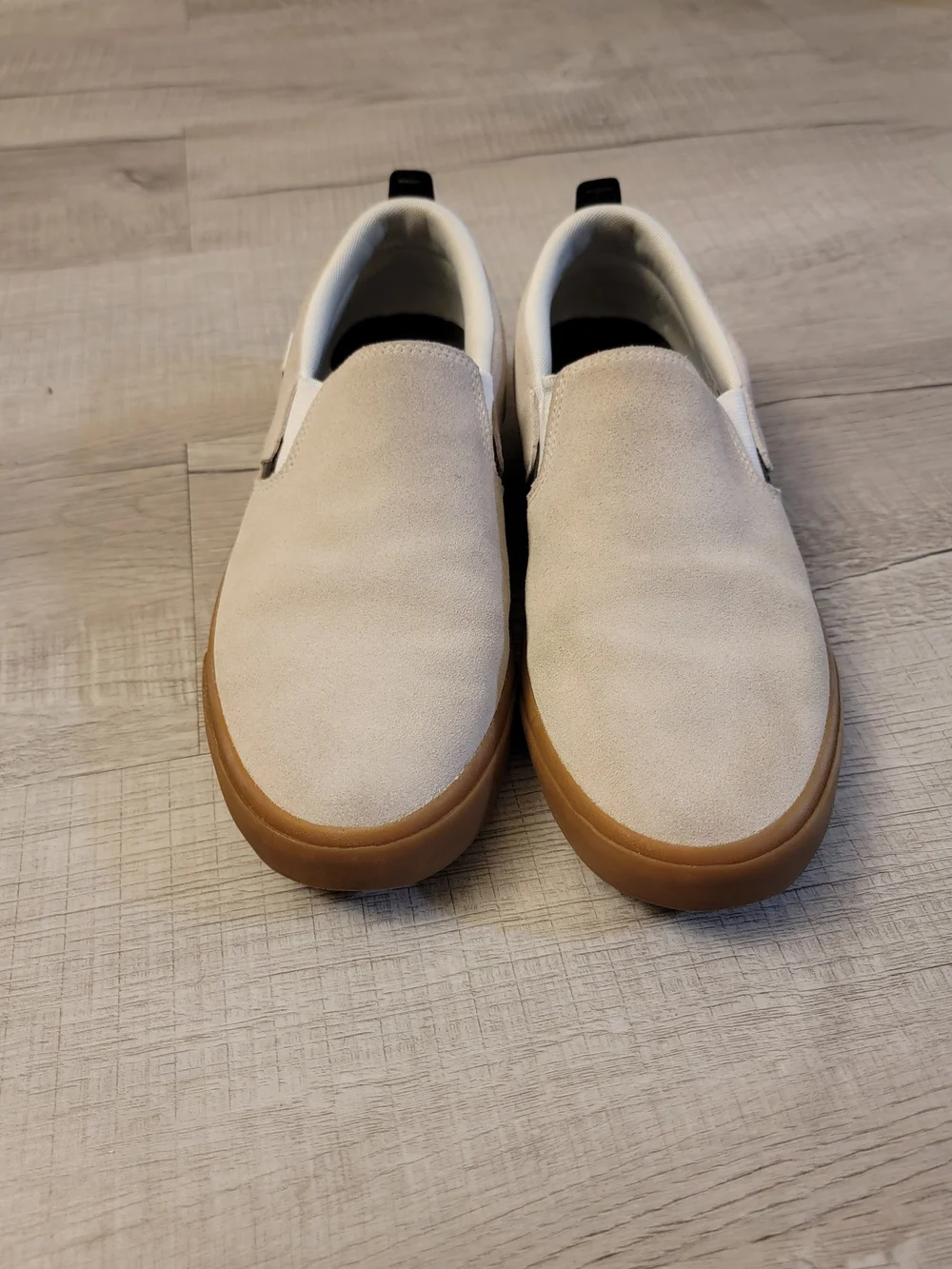 New Balance Beige Suede Slip-On Sneakers with Gum Sole
